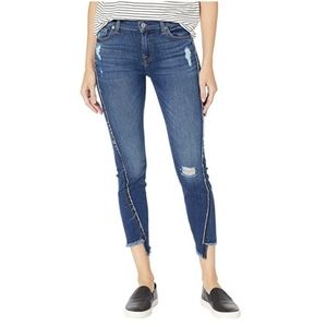 7 For all mankind Womens Sz 26 The Ankle Skinny Raw Hem Distressed Dark Wash